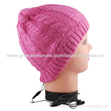 Audio Beanie Hat Wired Headphones for iPhone/iPad with Winter Warm Knitted, 100% Acrylic, OEM